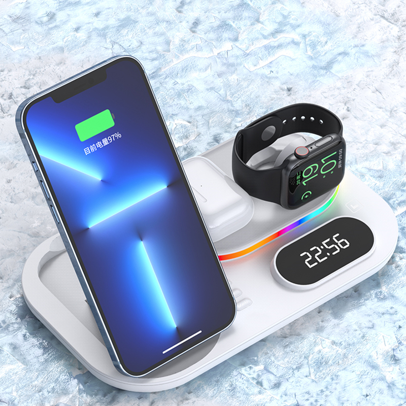 4 in 1 LED Wireless Charger Dock Qi 30W Fast Charging Station for Apple Airpods iWatch iPhone 12 13 Xiaomi  with Time Display