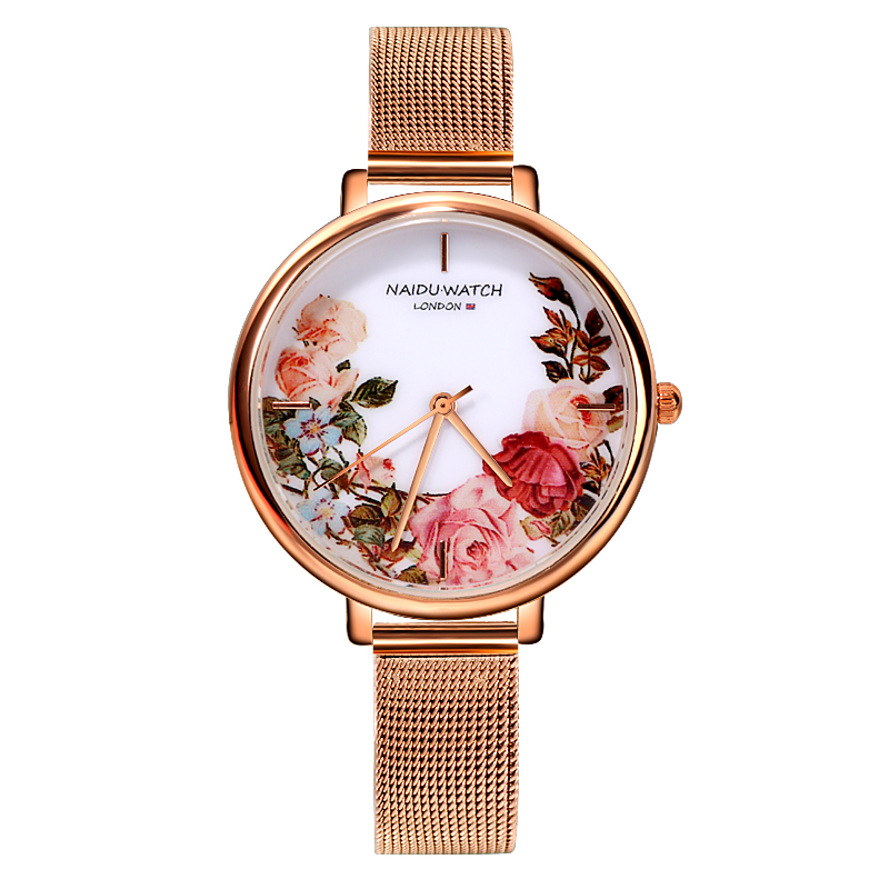 Mesh Belt Fashion Women Watch  Rose Gold Bracelet Wrist Watches China Style Clock