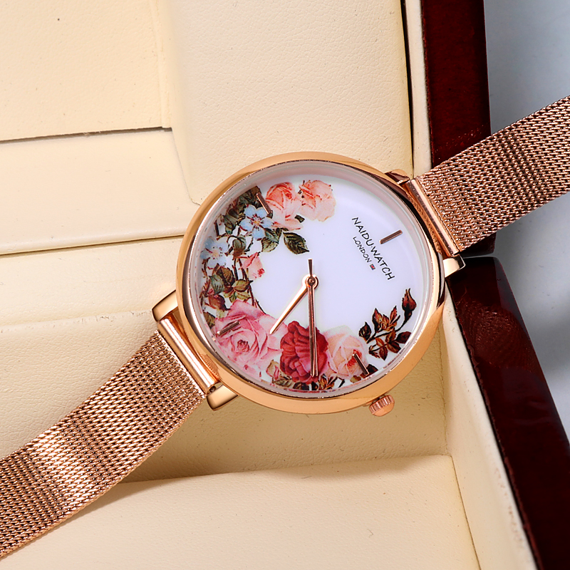 Mesh Belt Fashion Women Watch  Rose Gold Bracelet Wrist Watches China Style Clock