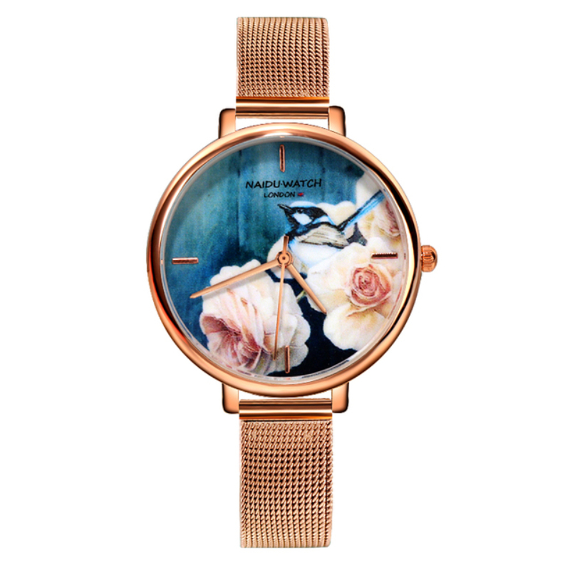 Mesh Belt Fashion Women Watch  Rose Gold Bracelet Wrist Watches China Style Clock