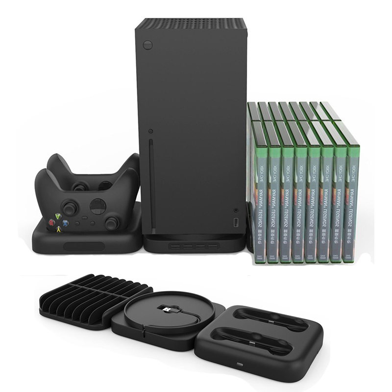 1PC Dual Controller Host Holder Charging Dock Station 4 Ports USB2.0 Hub with Disc Storage Bracket Gamepad Charger for Xbox Series X