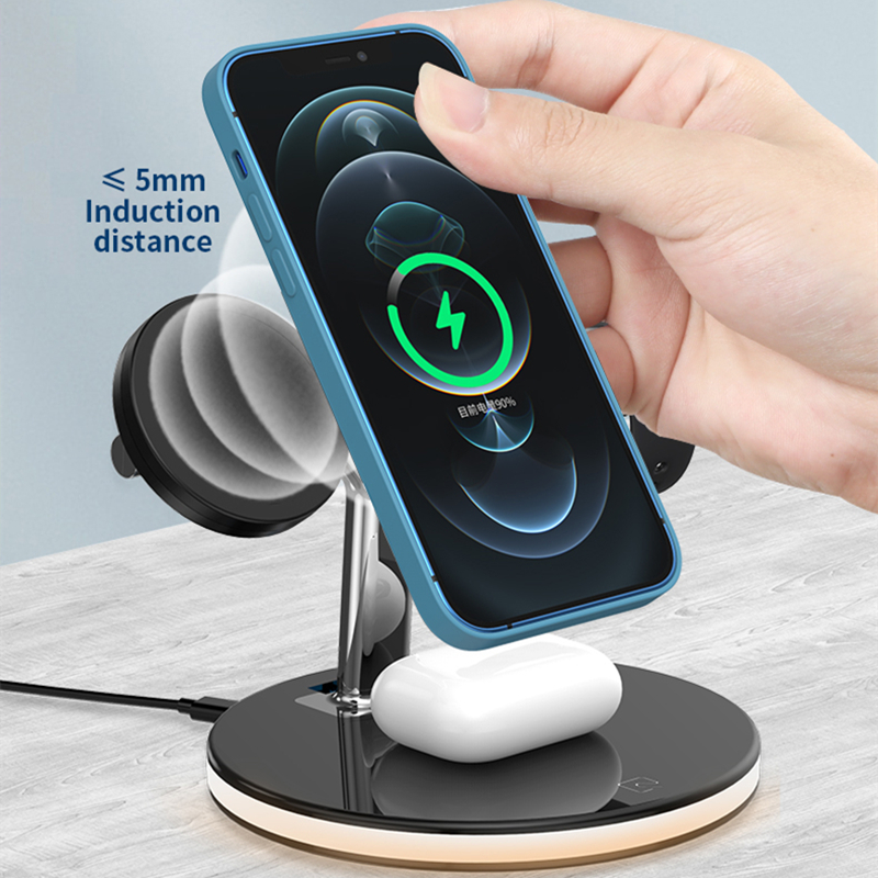 3 in 1 Wireless Charging Station for Apple Magsafe Magnetic Fast Charger Stand for iPhone 13/12 Series Watch Airpods with LED