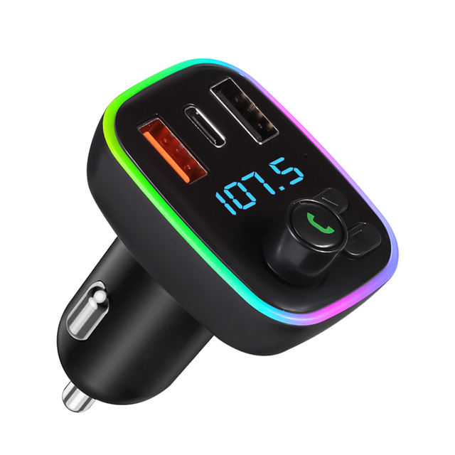 Car Bluetooth 5.0 FM Transmitter Car Kit PD 18W Type-C Dual USB 4.2A Fast Charger Ambient Light Handsfree MP3 Modulator Player