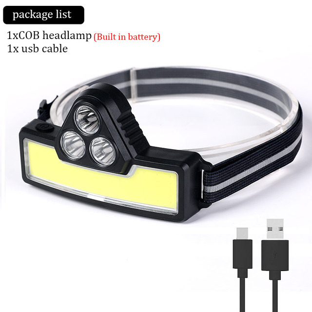 3XPE+COB Headlamp High Power Led Flashlights USB Charging Highlight Lantern Built In Battery Outdoor Night Riding Running Lamp