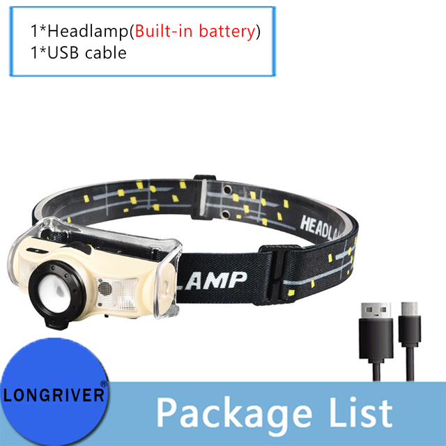 Super Bright LED Headlight Power Display Zoom Sensor Headlamp Outdoor Night Fishing and Running with Red Light Warning Lantern