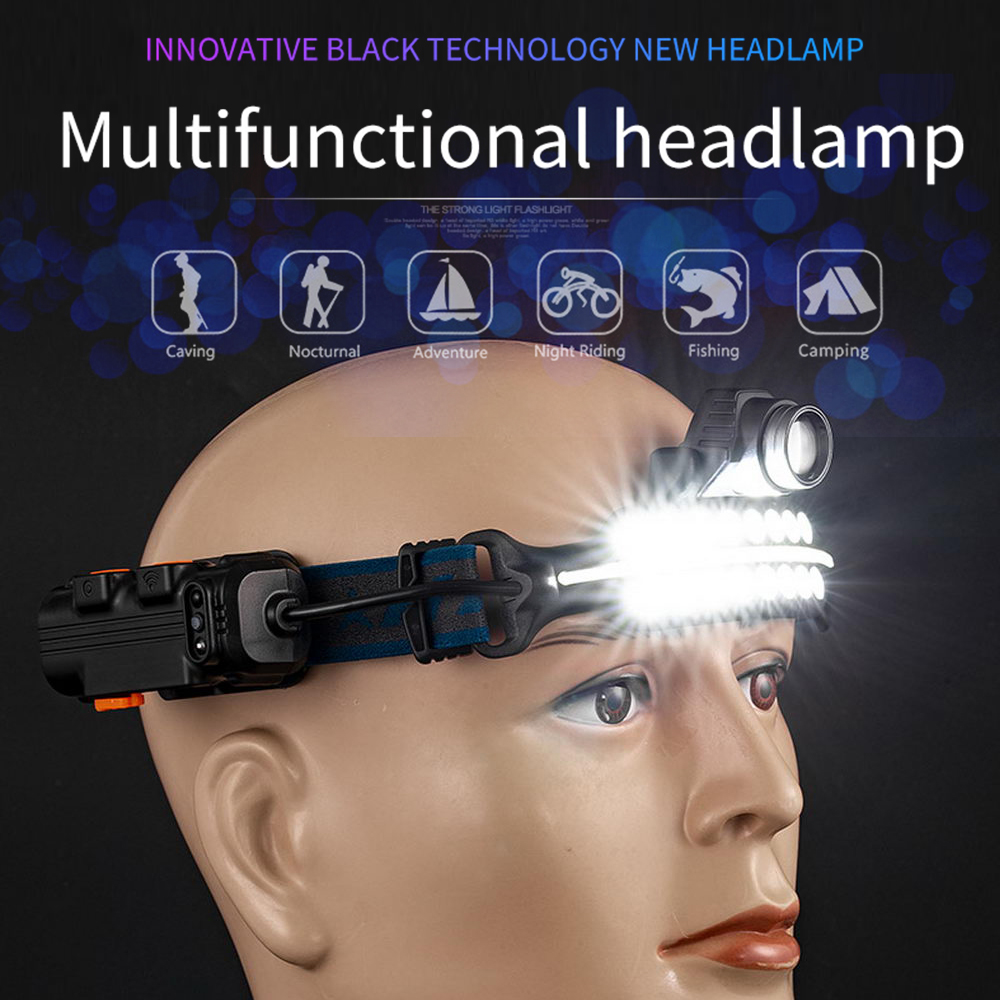 W690-1 Sensor Headlamp Multi-light Source Rechargeable Type-C Charger 7 Mode Red White Light Adventure Camping Headlight