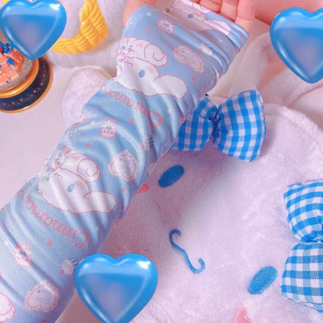 1pair Anime Sunscreen Ice Sleeve  Printed Ice Silk Little Devile Big Ear Dog Drive Arm Cuff Sun Protective Sleeve