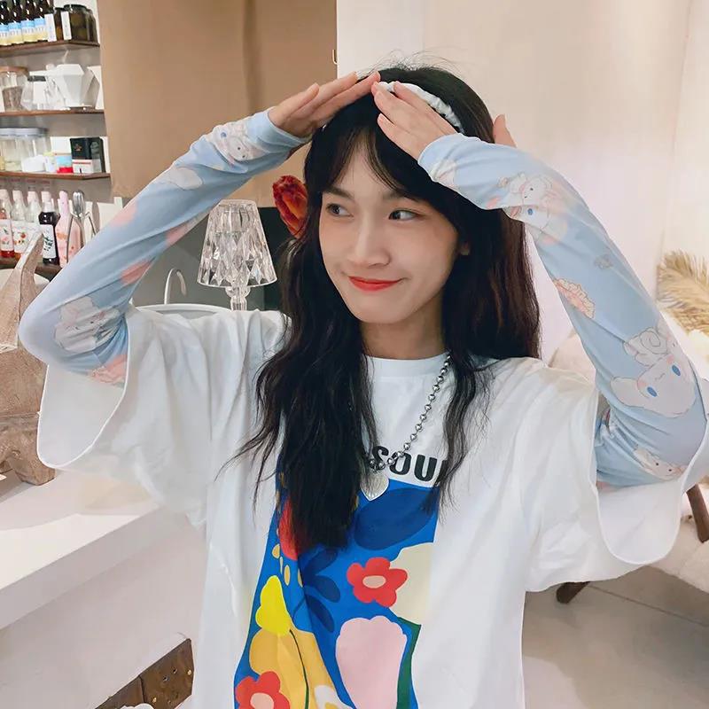 1pair Anime Sunscreen Ice Sleeve  Printed Ice Silk Little Devile Big Ear Dog Drive Arm Cuff Sun Protective Sleeve