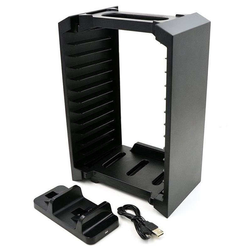 Game Disk Tower Vertical Stand For PS4 Dual Controller Charging Dock Station For PlayStation 4 PRO Slim