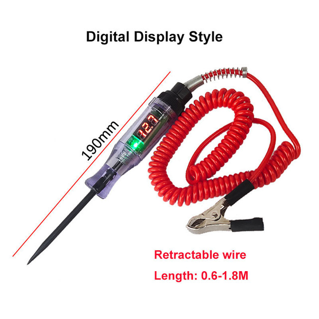 DC Car Truck Voltage Circuit Tester Digital Display Long Probe Pen Light Bulb Automobile Diagnostic Tools Auto Repair