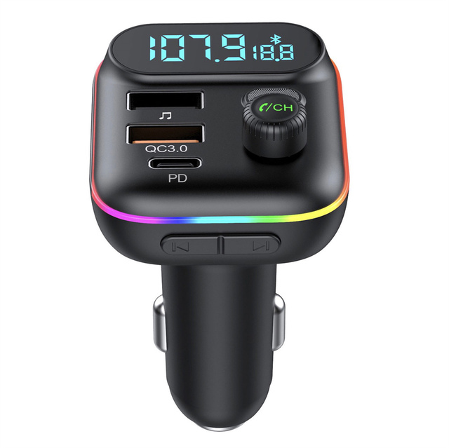 New Car FM Transmitter  Car Colorful Atmosphere Lights Mp3 PD/QC3.0 Bluetooth Car Charger U Disk Music Player Bluetooth Mp3