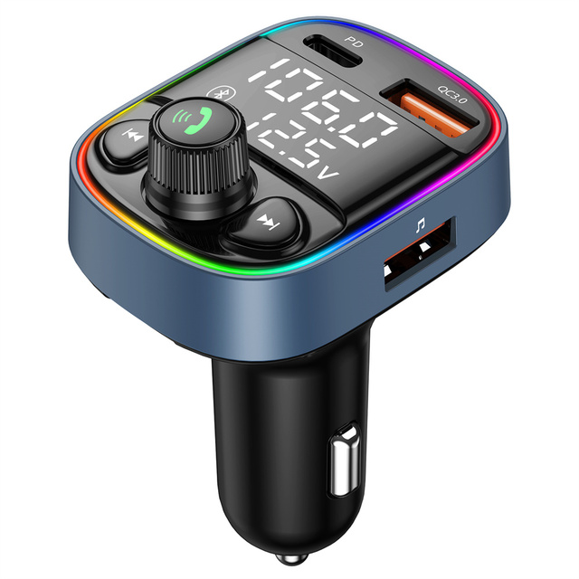 New Car FM Transmitter  Car Colorful Atmosphere Lights Mp3 PD/QC3.0 Bluetooth Car Charger U Disk Music Player Bluetooth Mp3