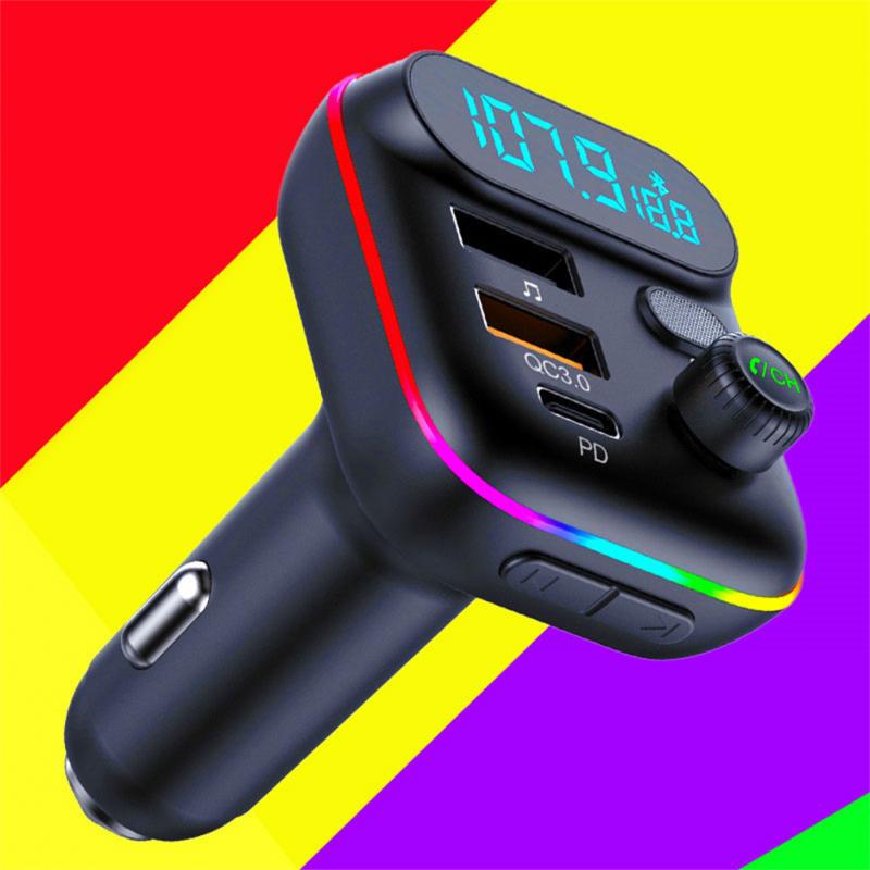 New Car FM Transmitter  Car Colorful Atmosphere Lights Mp3 PD/QC3.0 Bluetooth Car Charger U Disk Music Player Bluetooth Mp3
