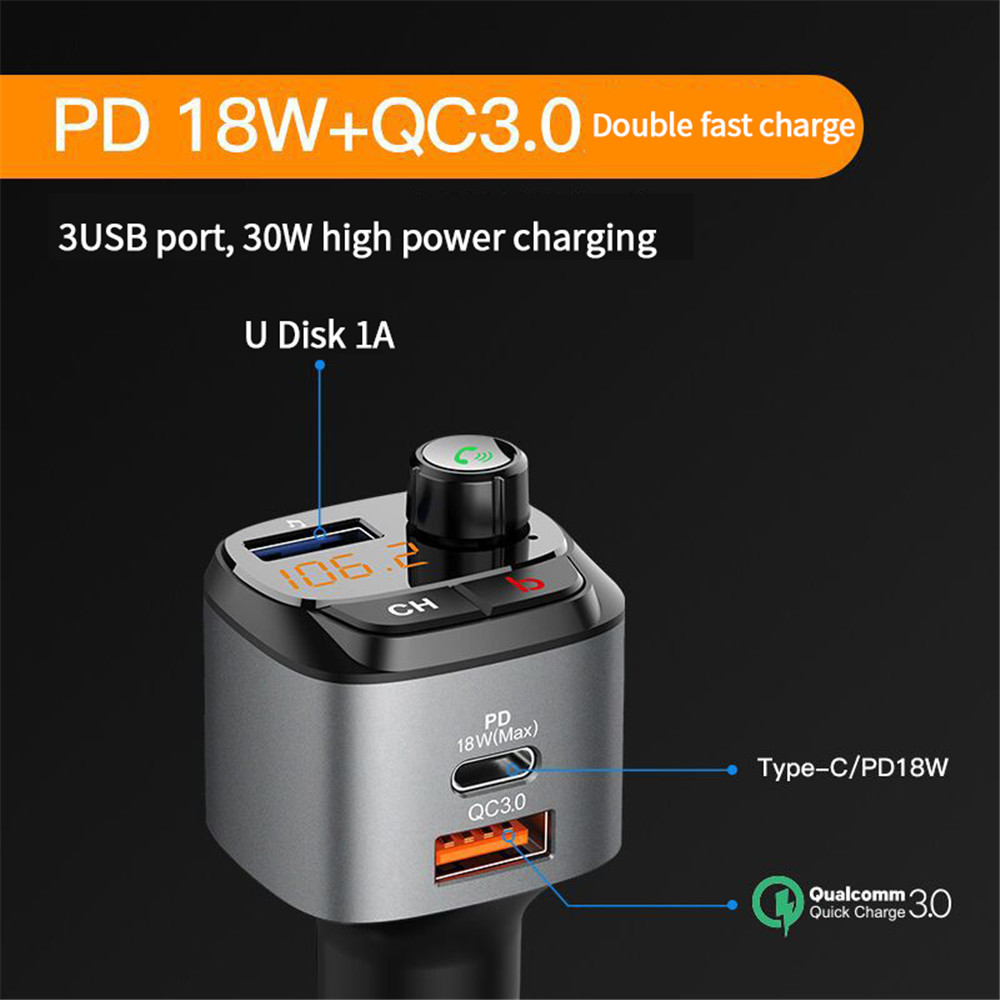 QC 3.0 Dual USB Charger Car Bluetooth 5.0 Fm Transmitter MP3 Player Car Kit TF Card Car Quick Charge Adapter Handsfree Calling