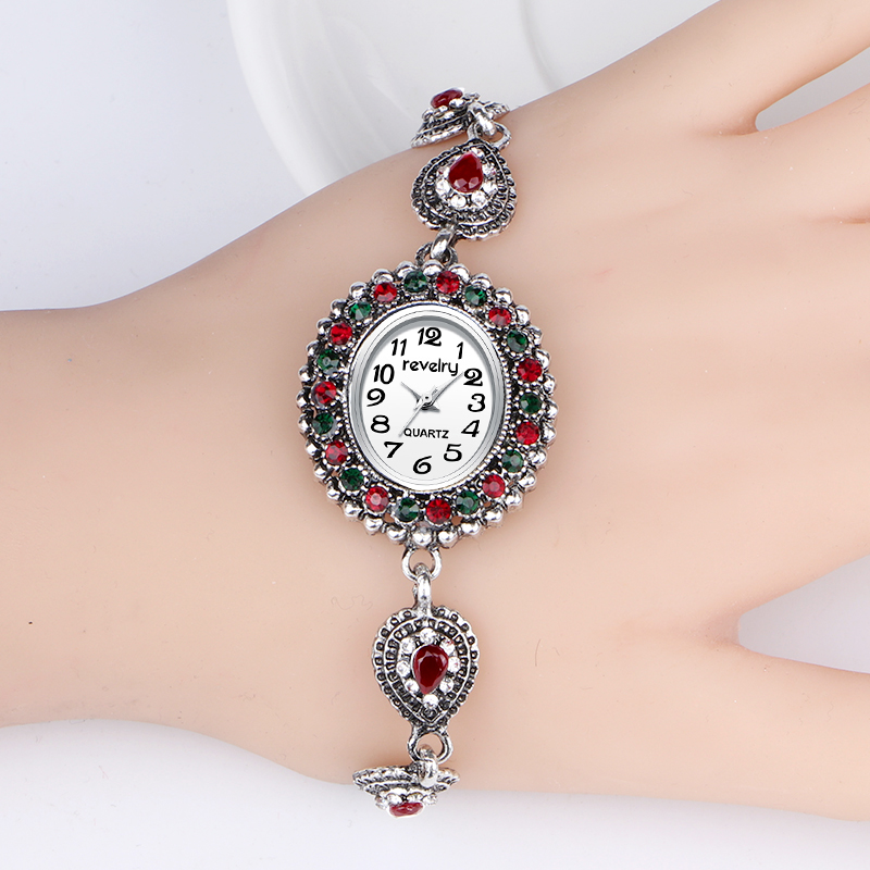 Fashion Watch Women Antique Silver Bracelet Ladies Quartz Wristwatch