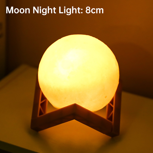 LED Night Light 3D Print Moon Lamp 8CM/12CM Battery Powered With Stand Starry Lamp 16 Color Bedroom Decor Night Lights Kids Gift