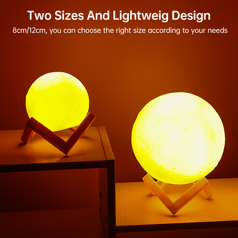 LED Night Light 3D Print Moon Lamp 8CM/12CM Battery Powered With Stand Starry Lamp 16 Color Bedroom Decor Night Lights Kids Gift