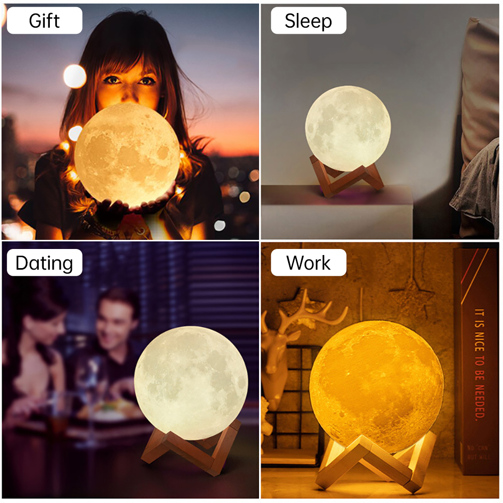 LED Night Light 3D Print Moon Lamp 8CM/12CM Battery Powered With Stand Starry Lamp 16 Color Bedroom Decor Night Lights Kids Gift