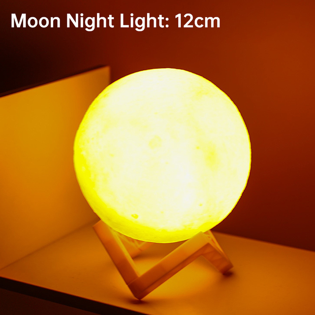 LED Night Light 3D Print Moon Lamp 8CM/12CM Battery Powered With Stand Starry Lamp 16 Color Bedroom Decor Night Lights Kids Gift