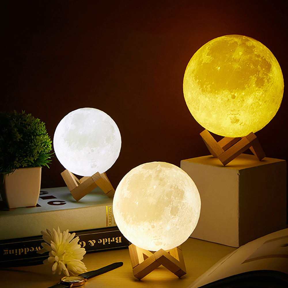 LED Night Light 3D Print Moon Lamp 8CM/12CM Battery Powered With Stand Starry Lamp 16 Color Bedroom Decor Night Lights Kids Gift