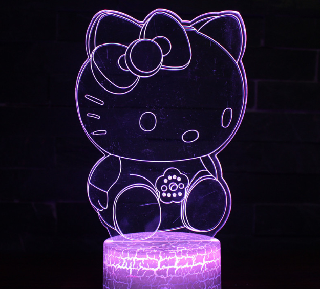 Hellok Kitty Night Light Colorful Creative 3D Light LED Night Light Gift Table Lamp Bedroom Decorative Light Children's Toys