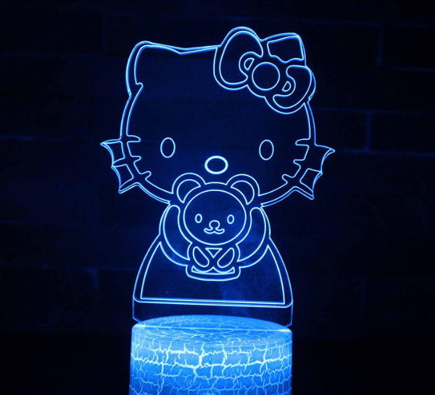 Hellok Kitty Night Light Colorful Creative 3D Light LED Night Light Gift Table Lamp Bedroom Decorative Light Children's Toys