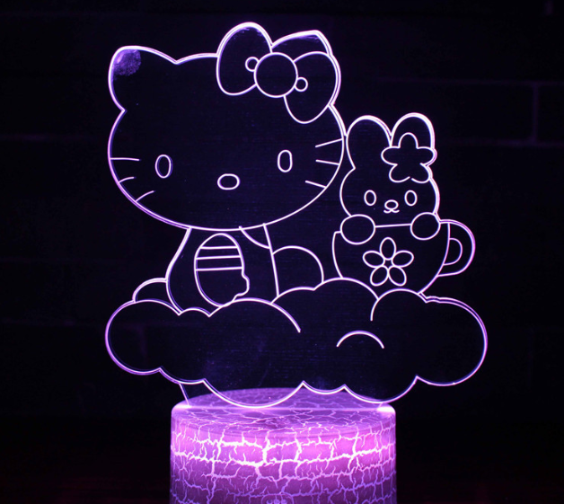Hellok Kitty Night Light Colorful Creative 3D Light LED Night Light Gift Table Lamp Bedroom Decorative Light Children's Toys