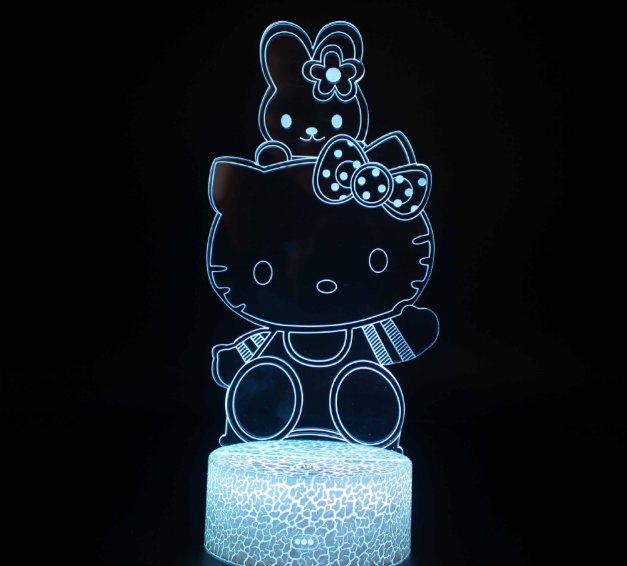 Hellok Kitty Night Light Colorful Creative 3D Light LED Night Light Gift Table Lamp Bedroom Decorative Light Children's Toys