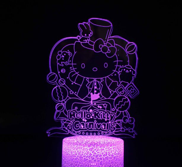 Hellok Kitty Night Light Colorful Creative 3D Light LED Night Light Gift Table Lamp Bedroom Decorative Light Children's Toys