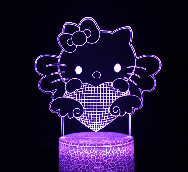Hellok Kitty Night Light Colorful Creative 3D Light LED Night Light Gift Table Lamp Bedroom Decorative Light Children's Toys