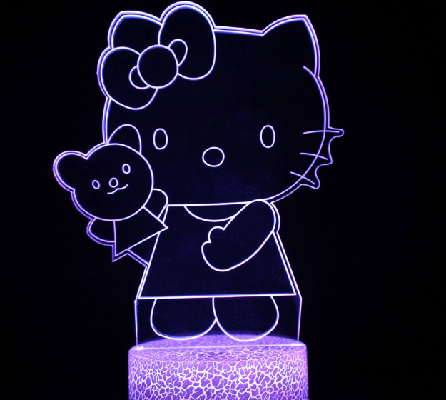 Hellok Kitty Night Light Colorful Creative 3D Light LED Night Light Gift Table Lamp Bedroom Decorative Light Children's Toys