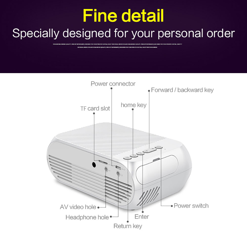 VEIDADZ YG320 LED Mini Portable Projector 1080P HD Playback HDMI-Compatible USB 3.5mm Audio  Home Media Player