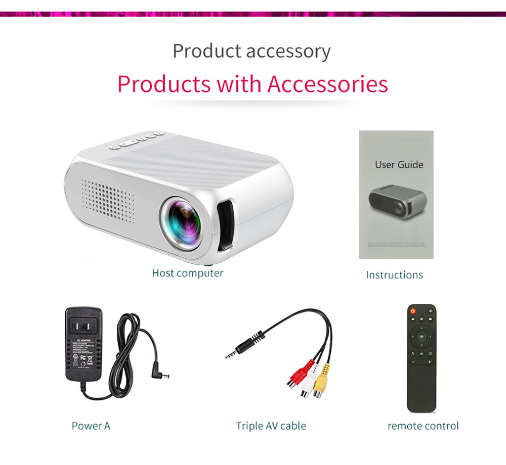 VEIDADZ YG320 LED Mini Portable Projector 1080P HD Playback HDMI-Compatible USB 3.5mm Audio  Home Media Player