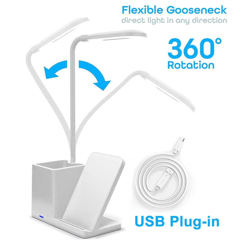 Desk Lamp Phone Wireless Charging With Pen Holder Led Table Lamp Stepless Dimming Study Office Light Bedside Table Light