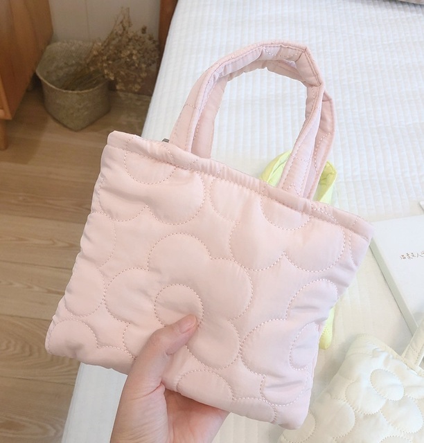 Korean Quilted Makeup Bag Small Solid Color Travel Cute Flower Women's Comestic Beauty Case Men Toiletry Bags Mini Tote Handbags