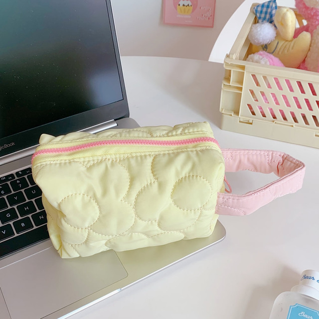 Cute Wrist Make Up Pouch Student Pencil Case New Ins Fabric Makeup Toiletry Bag for Women Flower Style Cosmetic Organizer Bag