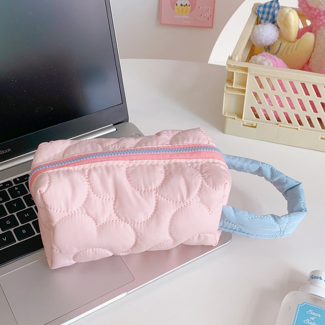 Cute Wrist Make Up Pouch Student Pencil Case New Ins Fabric Makeup Toiletry Bag for Women Flower Style Cosmetic Organizer Bag