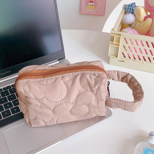 Cute Wrist Make Up Pouch Student Pencil Case New Ins Fabric Makeup Toiletry Bag for Women Flower Style Cosmetic Organizer Bag