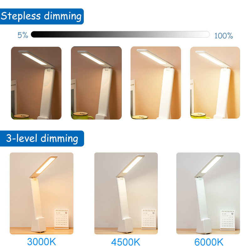 LED Desk Lamp Three-Speed Touch Dimming Foldable Reading Student Study Eye Protection Table Light Night Bedroom Lamps
