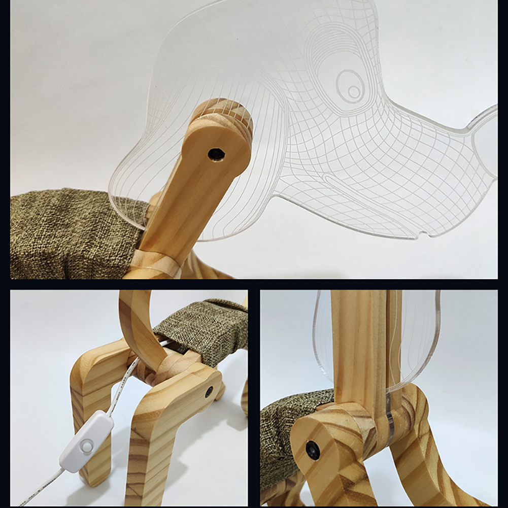 3D LED Desk Night Lamp Foldable Cute Dog 3D Illusion Night Light Wooden Base LED Desk Decoration Lamp Kids Baby Gift