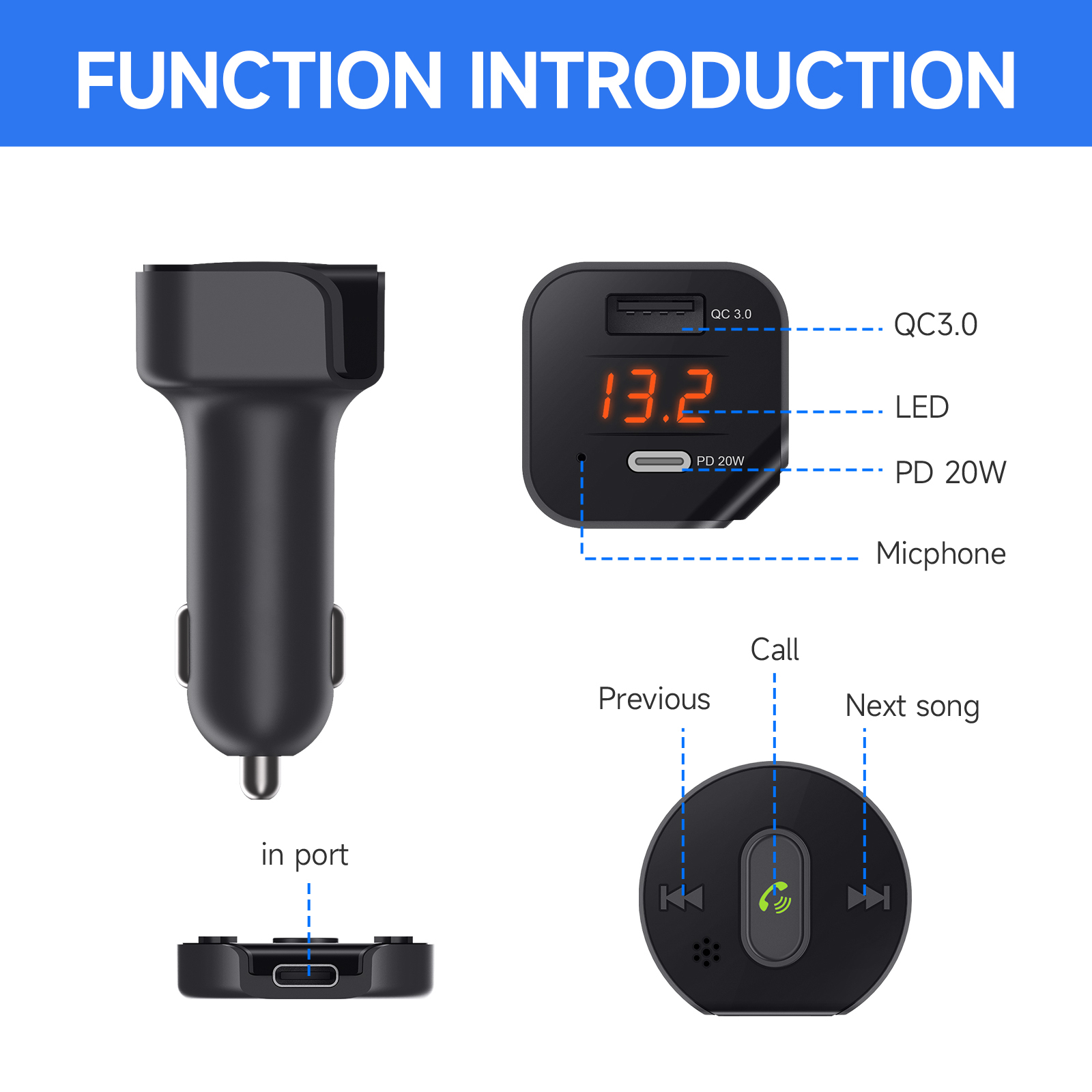 VR robot FM Transmitter Bluetooth Car MP3 Stereo Player Wireless Handsfree Car Kit with Fast USB Charger FM Radio Remote Control