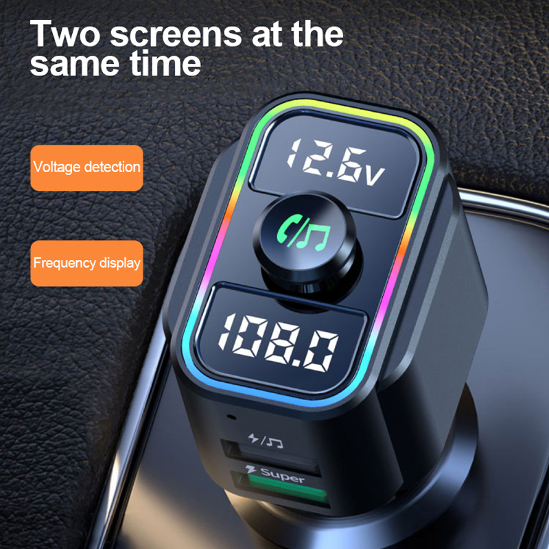Dual Screens FM Transmitter Bluetooth 5.0 Handsfree Mp3 Player 22.5W Super Fast QC3.0 Car Charge Audio USB Charger U Disk Player