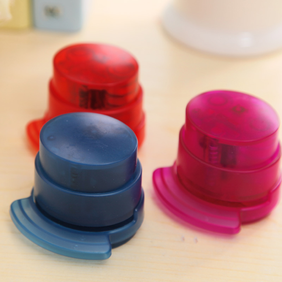 1 pc Creative Color Random Color Transparent Nail Free Stapler Home Paper Binding Binder Paper Clip Stationery Office School Supplies