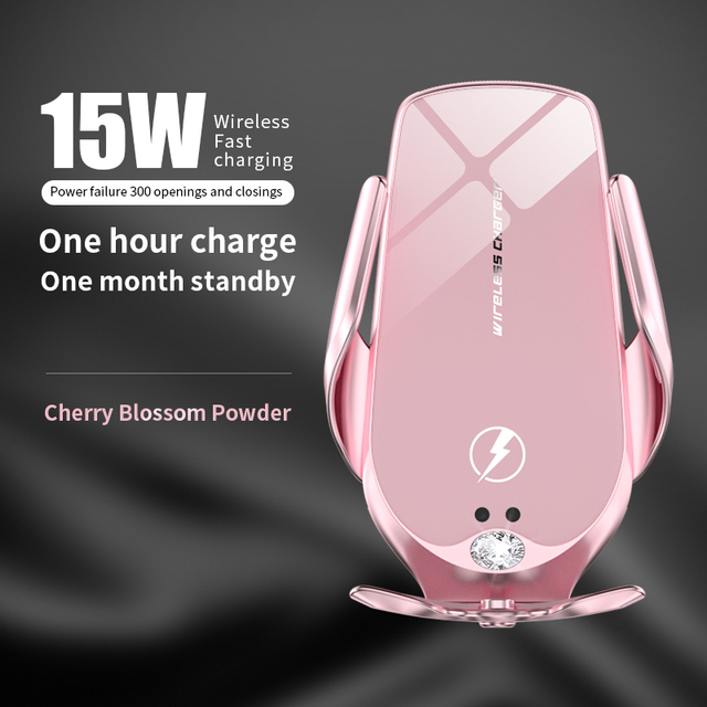 Car Phone Holder Wireless Charger Magnetic Charging Air Outlet Mount Built-In Battery Pink Phone Stand Car Accessories for Girls