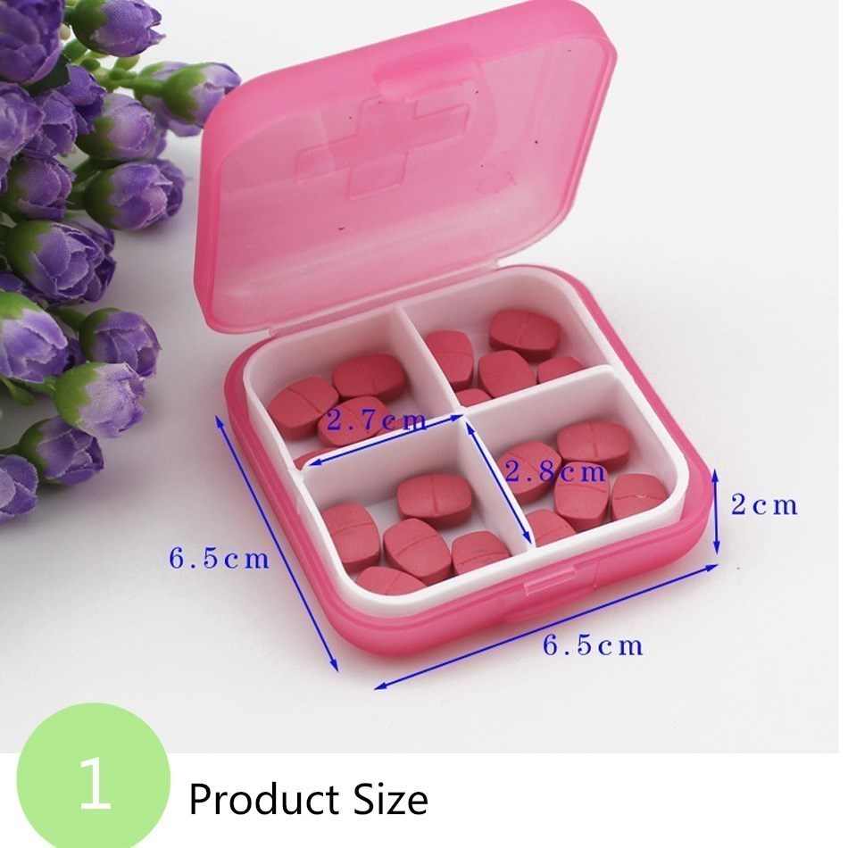 Square 4 Grids  Pill Box 5Colors Convenient Drug Placement Travel Medicine Placement Portable Tool