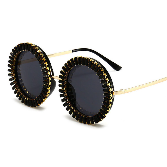 Woman Glasses Coloured Diamond Round Sunglasses Womens Fashion Classical Party Shows Eyewear Travel Driving Hiking Sun Goggles