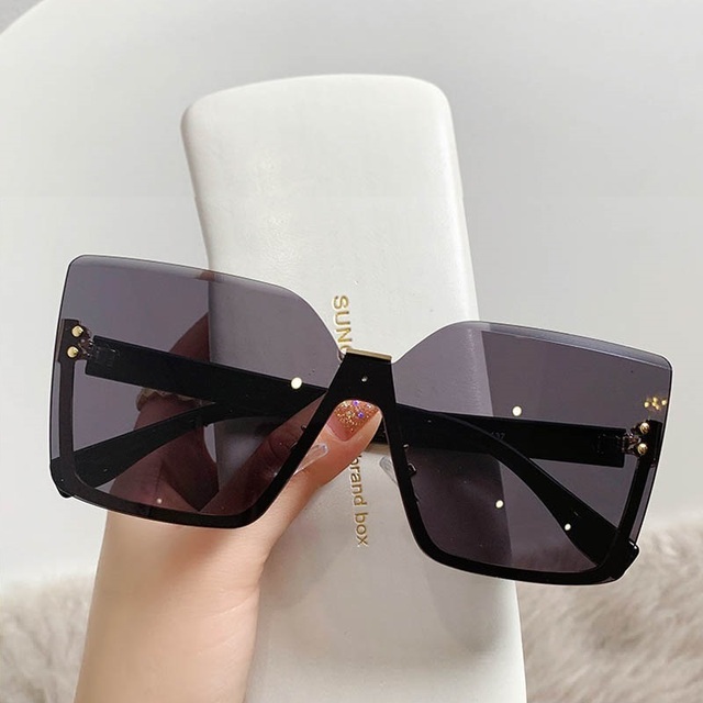 Women's Square Rimless Sunglasses Lady Metal Oversized Shades for Women Driving Glasses Sonnenbrille zonnebril dames
