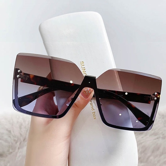 Women's Square Rimless Sunglasses Lady Metal Oversized Shades for Women Driving Glasses Sonnenbrille zonnebril dames