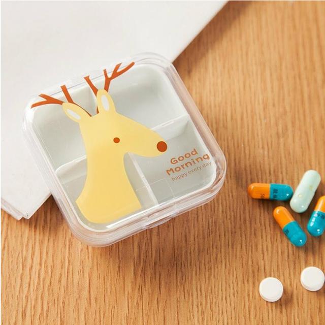 1Pc Portable Empty Drugs Box 4 compartments Mini Cute Pill Box Medicine Case For Healthy Carem