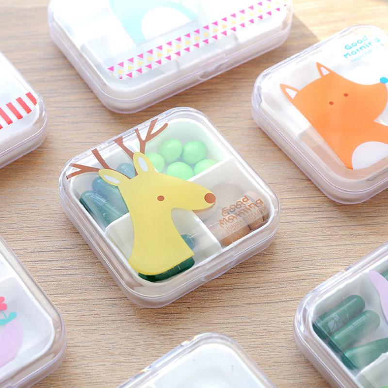 1Pc Portable Empty Drugs Box 4 compartments Mini Cute Pill Box Medicine Case For Healthy Carem